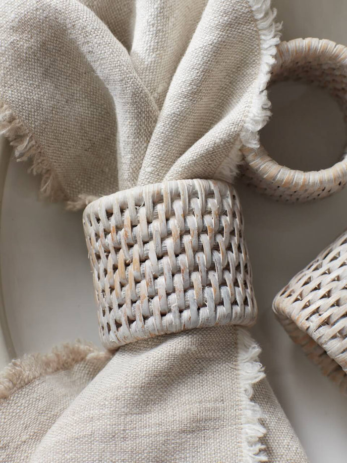 Iona Rattan Napkin Rings - White - Set of 6