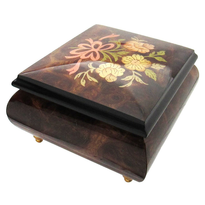 Italian Music Box, ", Elm Wood Ribbon Floral Inlay