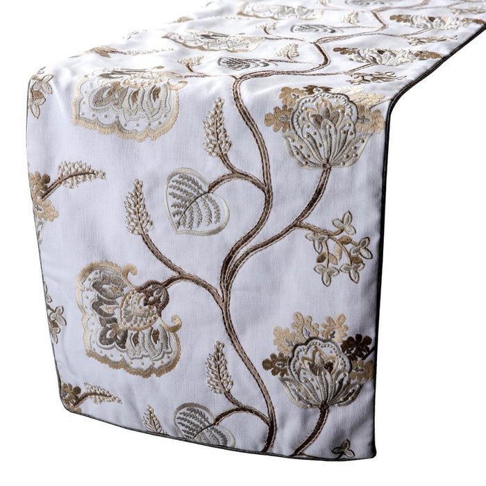 Ivory Cotton  Decorative Table Runners Creamy Blooms