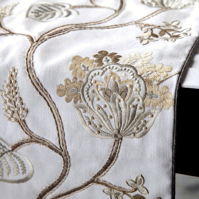 Ivory Cotton Decorative Table Runners - Creamy Blooms