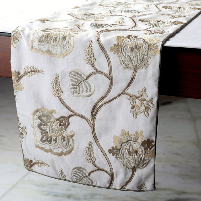 Ivory Cotton Decorative Table Runners - Creamy Blooms