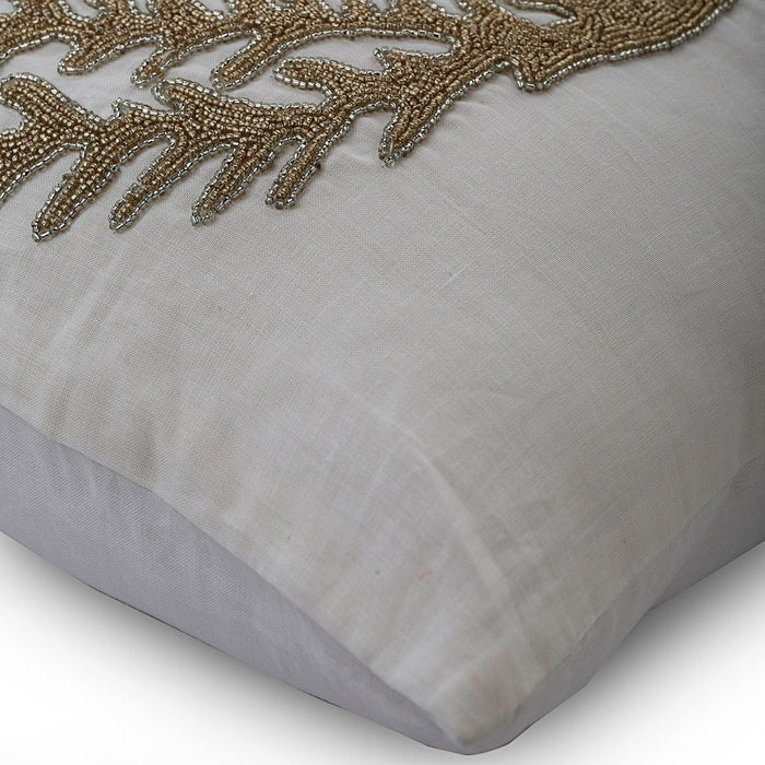 Ivory Cotton Linen Throw Pillow Cover - Gold Coral Hunt