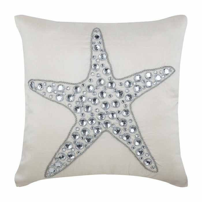 Ivory Cotton Linen Throw Pillow Cover - Starfish Crystals