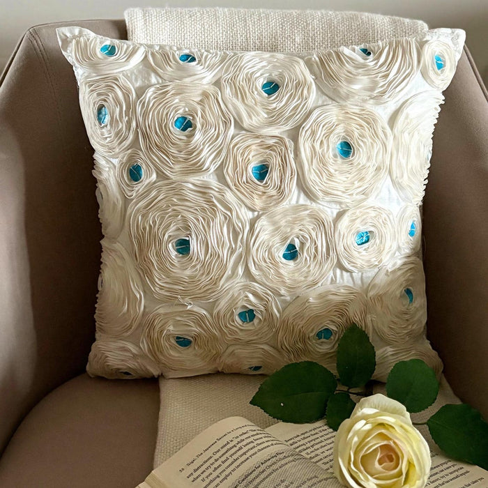 Ivory Roses - Ivory Art Silk Throw Pillow Cover