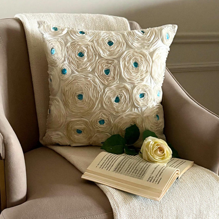 Ivory Roses - Ivory Art Silk Throw Pillow Cover