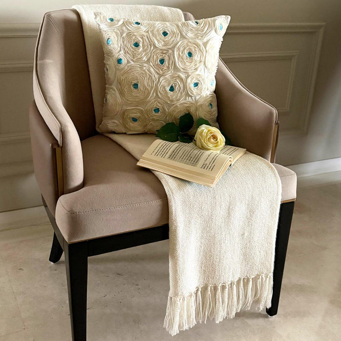 Ivory Roses - Ivory Art Silk Throw Pillow Cover
