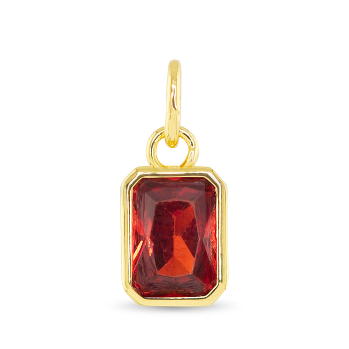January birthstone charm with deep red garnet-inspired stone and 18K gold dipped setting