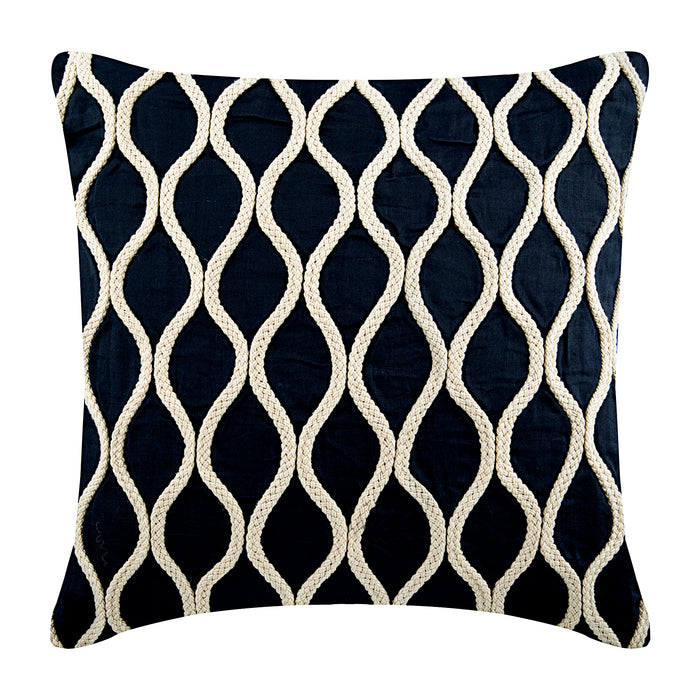 Jute Chorus - Navy Blue Cotton Linen Decorative Euro Sham
