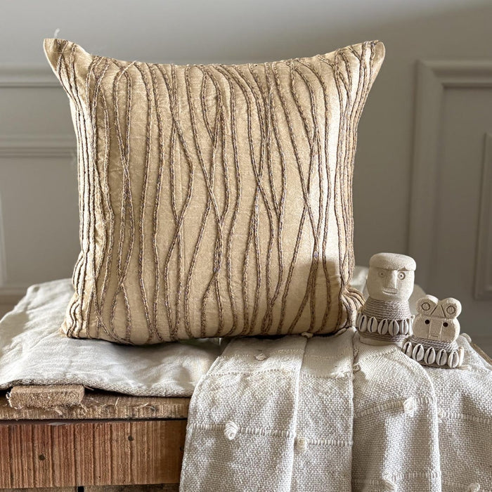 Jute Cords - Beige Art Silk Throw Pillow Cover
