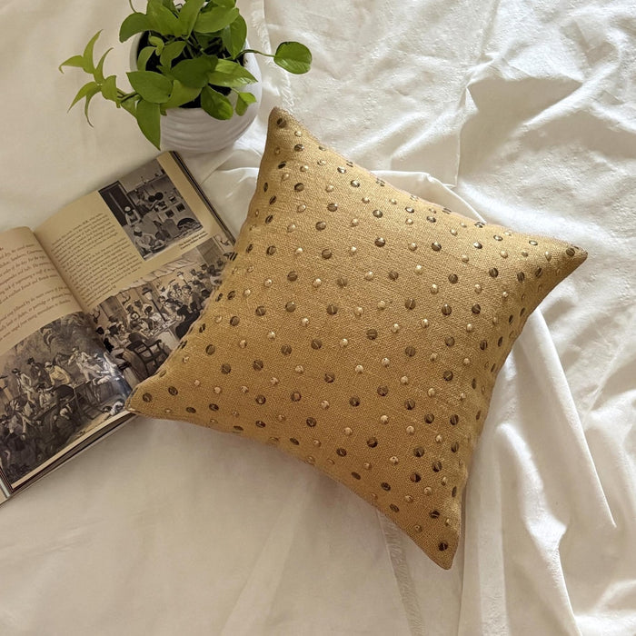 Jute Wheels - Beige Burlap Lurex Decorative Euro Sham