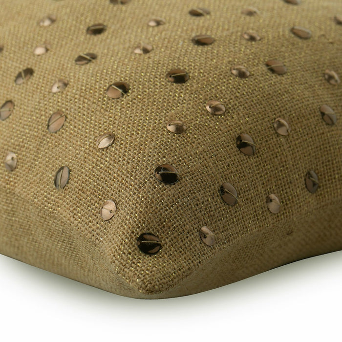 Jute Wheels - Beige Burlap Lurex Throw Pillow Cover