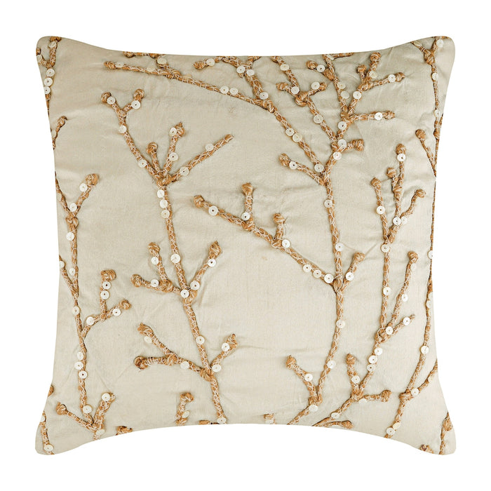 Jute Willow - Ivory Art Silk Throw Pillow Cover
