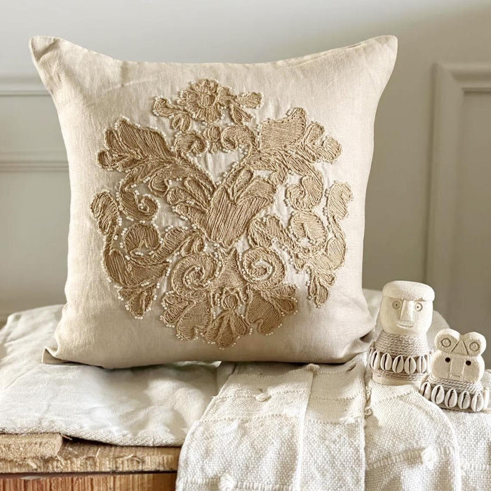 Jutty Damask - Beige Linen Decorative Euro Sham