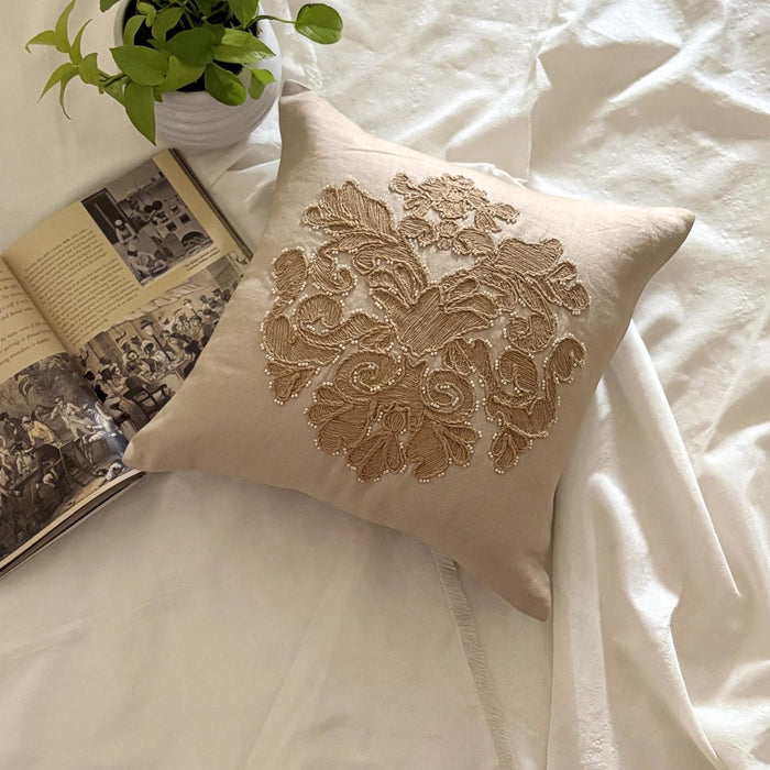 Jutty Damask - Beige Linen Decorative Euro Sham