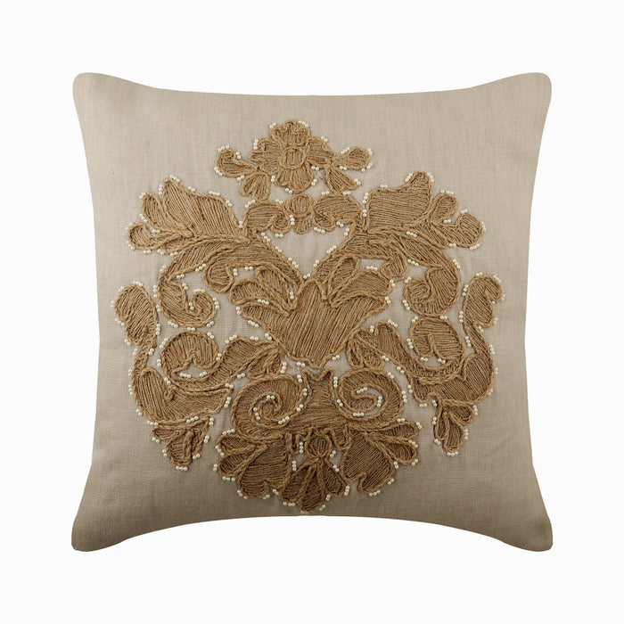 Jutty Damask - Beige Linen Decorative Euro Sham