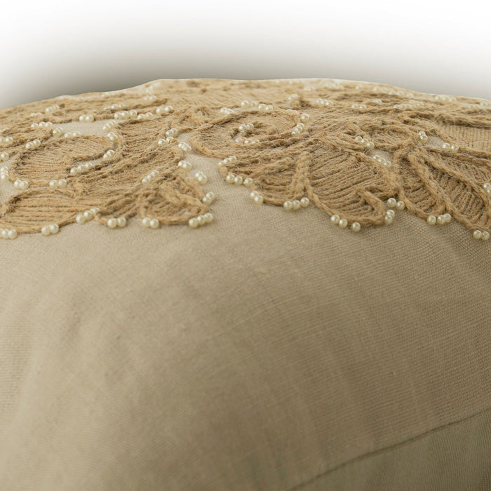 Jutty Damask - Beige Linen Decorative Euro Sham
