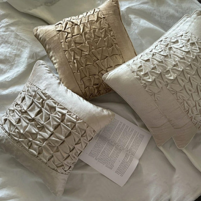 Knotty Pearl Beige - Pearl Beige Velvet Throw Pillow Cover