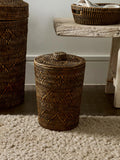 Lavan Rattan Lidded Waste Paper Basket - Antique Brown