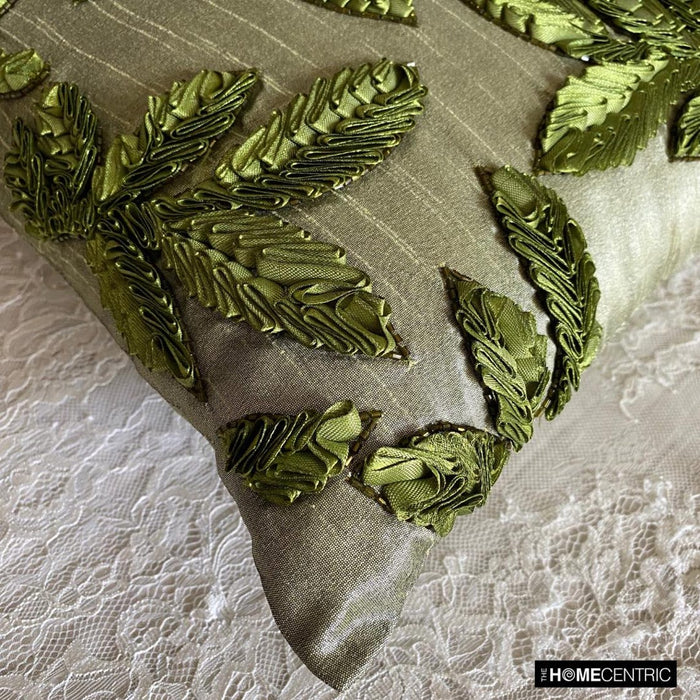Leafy Days - Green Art Silk Throw Pillow Cover