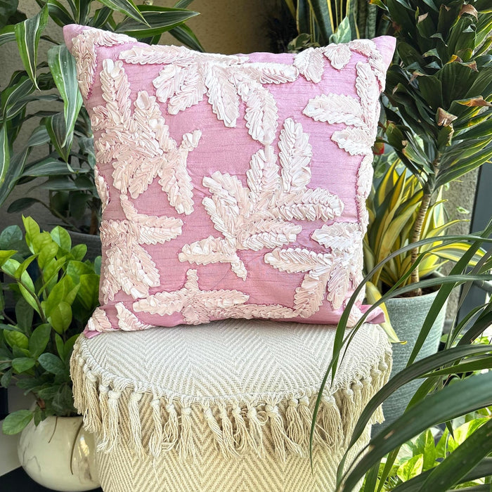 Leafy Pink - Pink Art Silk Decorative Euro Sham