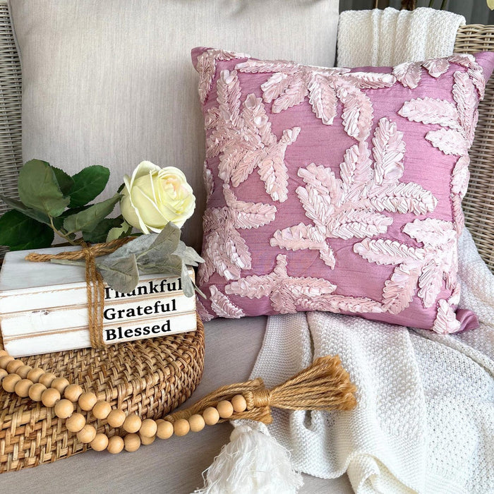 Leafy Pink - Pink Art Silk Throw Pillow Cover
