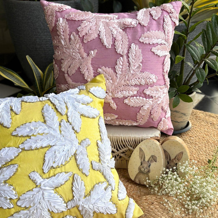 Leafy Pink - Pink Art Silk Throw Pillow Cover
