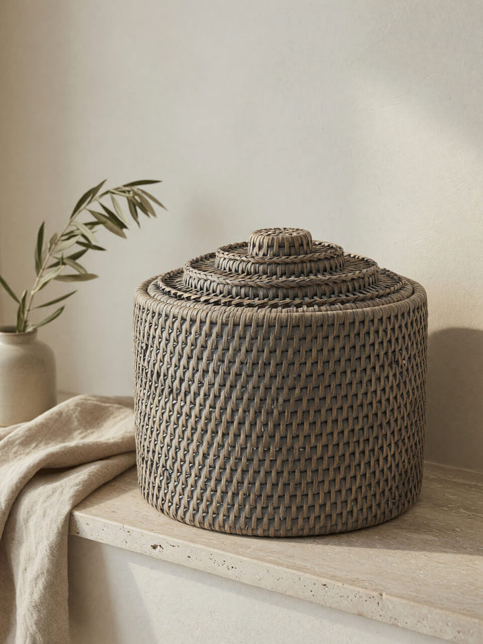 Leith Rattan Medium Lidded Storage Box - Grey