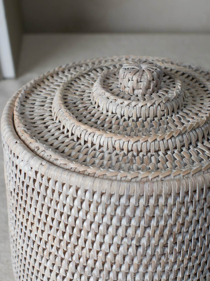 Leith Rattan Medium Lidded Storage Box - White