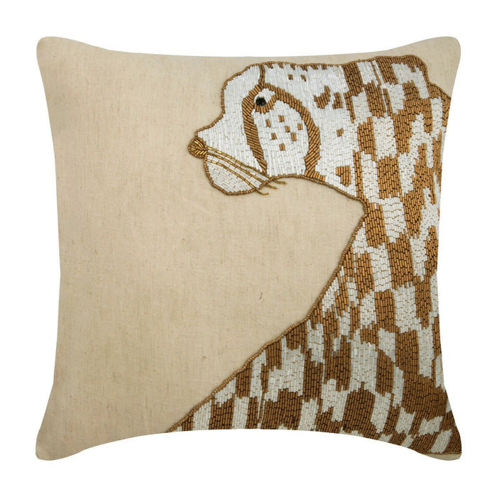 Leopard Purr - Natural Beige Linen Throw Pillow Cover