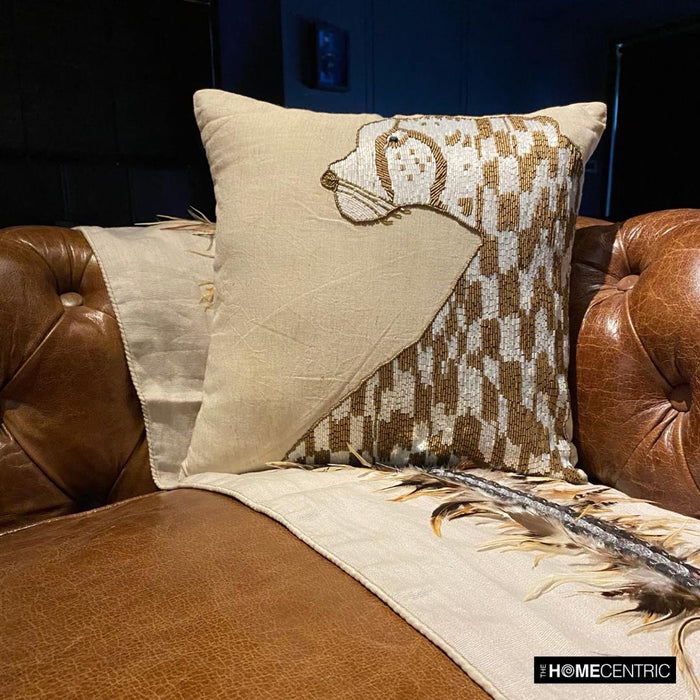 Leopard Purr - Natural Beige Linen Throw Pillow Cover