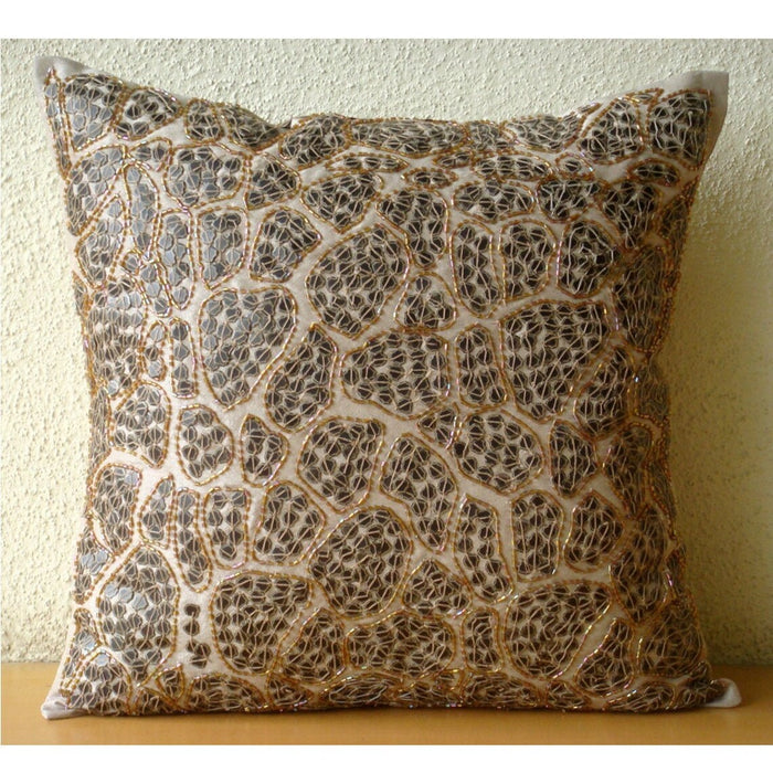 Leopard Spots - Beige Art Silk Throw Pillow Cover