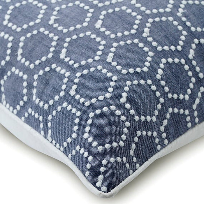 Linen Closet - Blue Linen Embroidered Throw Pillow Cover