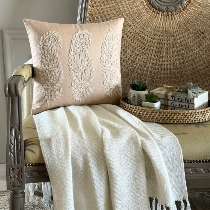 Linen Paisleys - Beige Cotton Linen Decorative Euro Sham