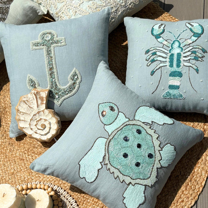 Lobster Cool - Dull Blue Linen Decorative Euro Sham