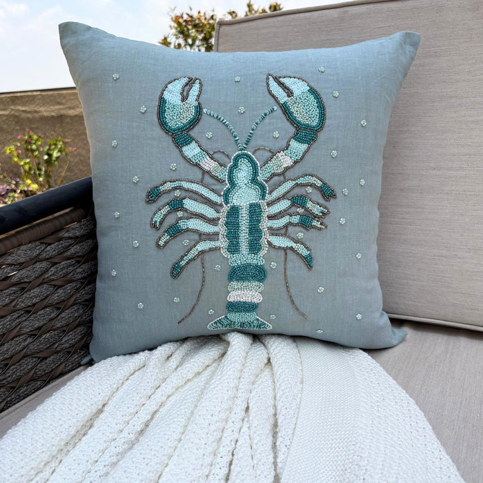 Lobster Cool - Dull Blue Linen Decorative Euro Sham
