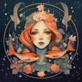 Lofi, Peaceful Pisces Fish Girl With Flowers