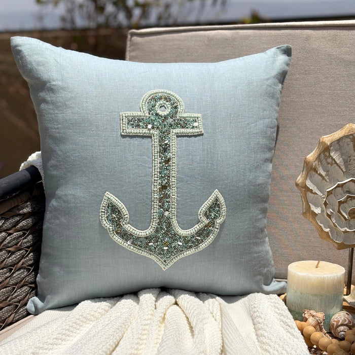 Lost Anchor - Dull Blue Linen Decorative Euro Sham