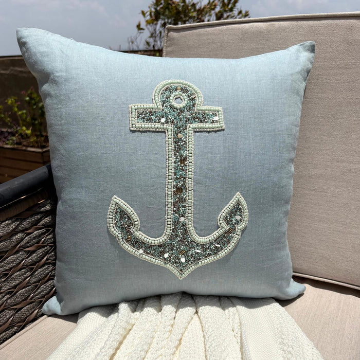 Lost Anchor - Dull Blue Linen Decorative Euro Sham