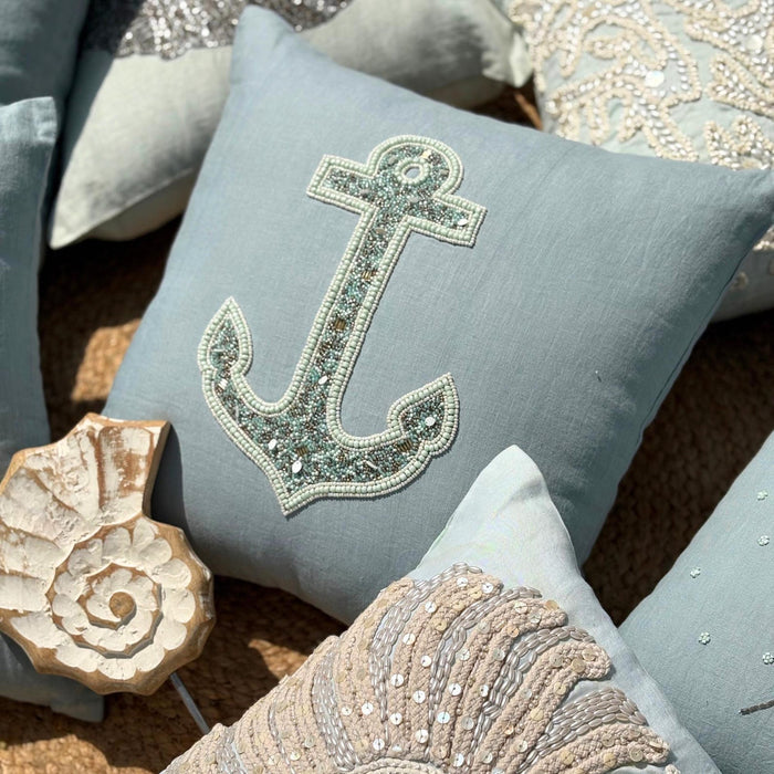 Lost Anchor - Dull Blue Linen Decorative Euro Sham