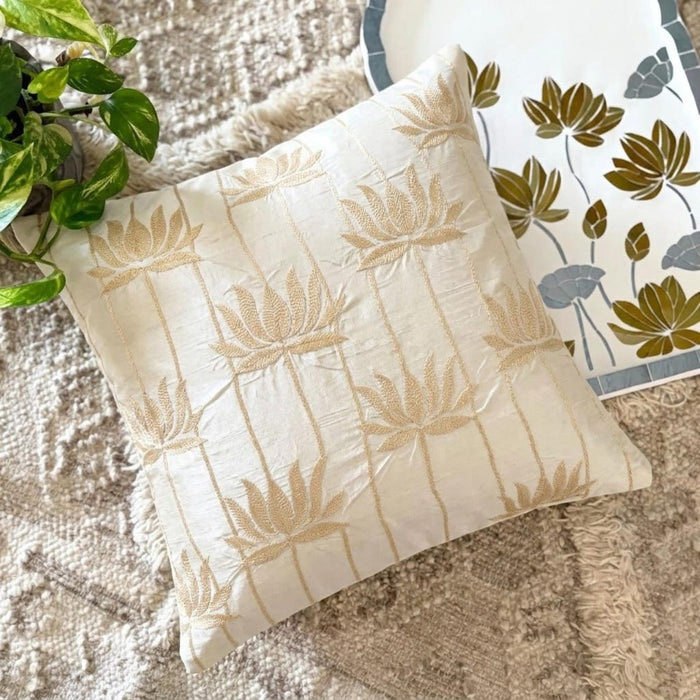 Lotus Serene - Ivory Art Silk Decorative Euro Sham