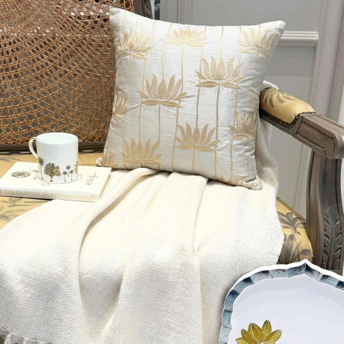 Lotus Serene - Ivory Art Silk Decorative Euro Sham