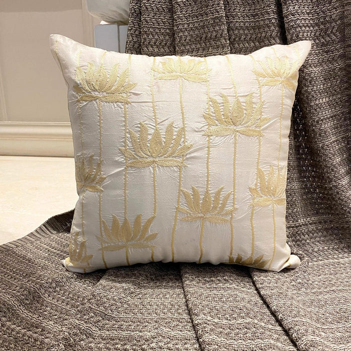 Lotus Serene - Ivory Art Silk Decorative Euro Sham