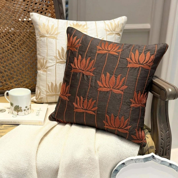 Lotus Serene - Ivory Art Silk Decorative Euro Sham