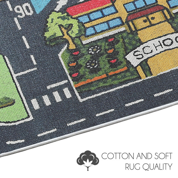 Low Pile- Non-Slip- Educational Kids Rug for Playroom |Road Pattern |39.5 x 59 Inches
