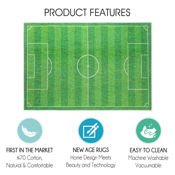 Low Pile- Non-Slip- Educational Kids Rug for Playroom |Soccer Pattern |39.5 x 59 Inches