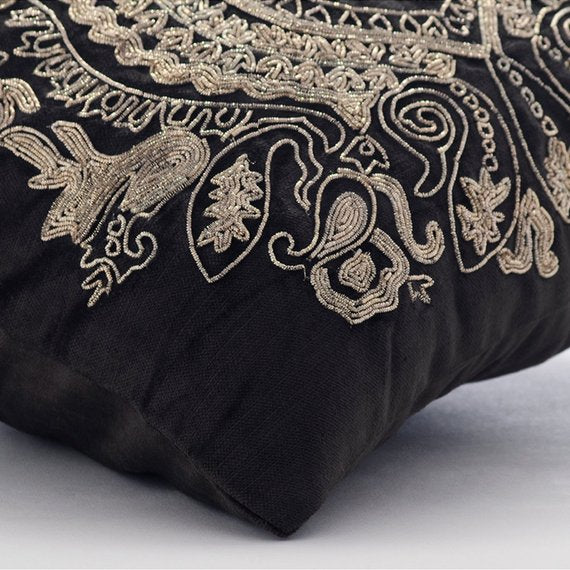 Magestic Gold - Charcoal Gray Velvet Decorative Euro Sham