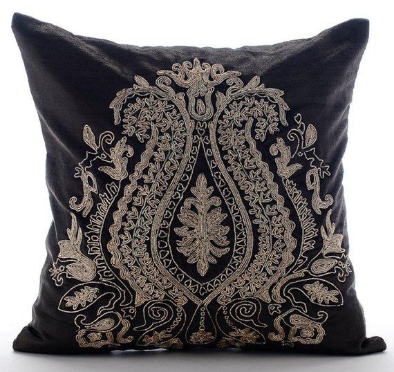Magestic Gold - Charcoal Gray Velvet Decorative Euro Sham