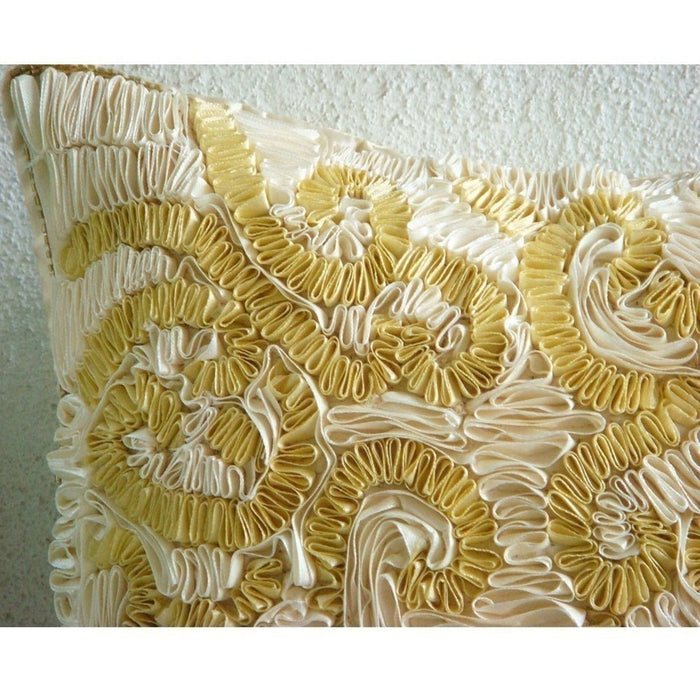 Magnificent Awe - Gold & Ivory Art Silk Decorative Euro Sham