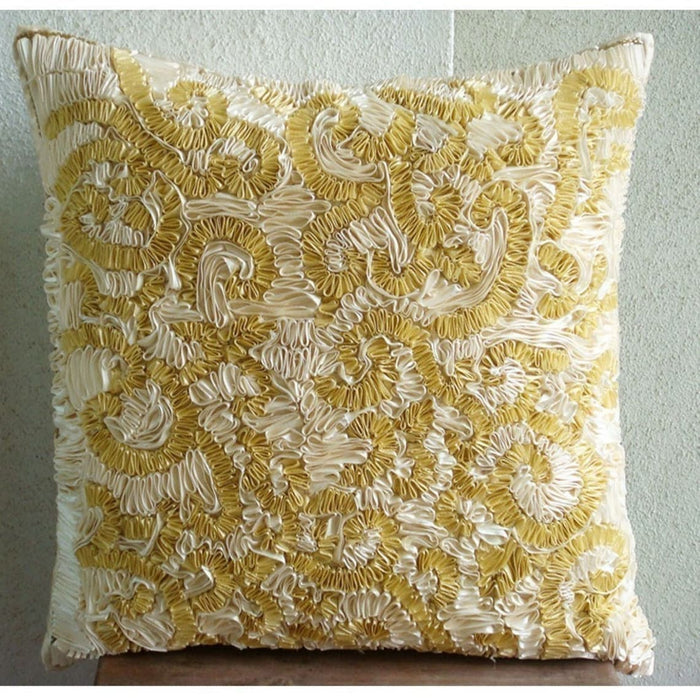 Magnificent Awe - Gold & Ivory Art Silk Decorative Euro Sham
