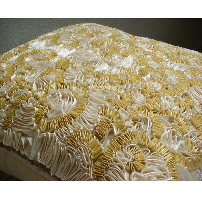 Magnificent Awe - Gold & Ivory Art Silk Throw Pillow Cover